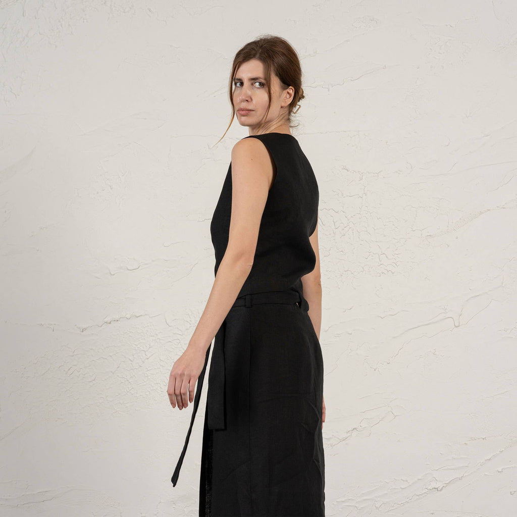 The Editor's Midi Wrap Linen Pencil Skirt - Dazzle Quietly - Deep Black