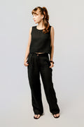 The Traveller High Waist Wide Leg Linen Pants - Dazzle Quietly - Deep Black
