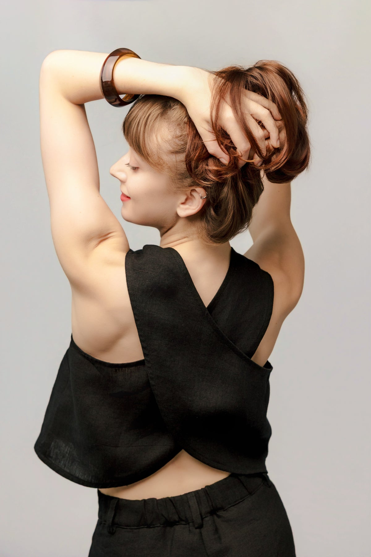 The Architectural Cross Back Linen Cami - Dazzle Quietly - Deep Black