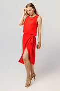 The Editor's Midi Wrap Linen Pencil Skirt - Wax A Lyric - Deep Red