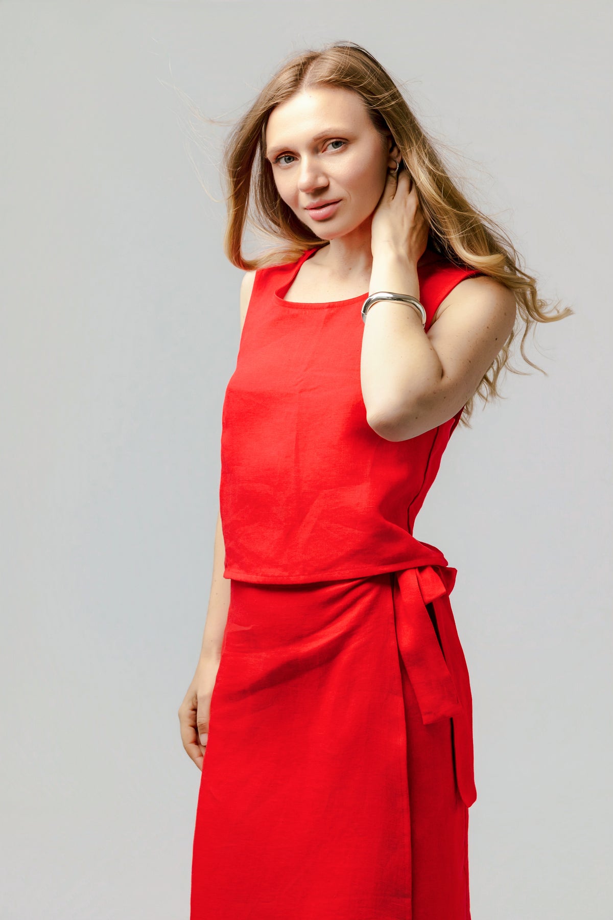 The Architectural Cross Back Linen Cami - Wax a Lyric - Deep Red