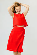 The Architectural Cross Back Linen Cami - Wax a Lyric - Deep Red