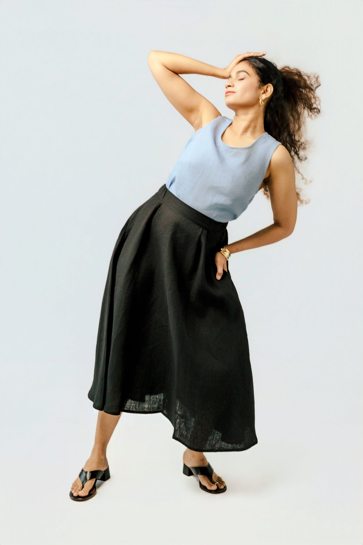 The Serenade Full Circle Linen Skirt - Dazzle Quietly - Deep Black