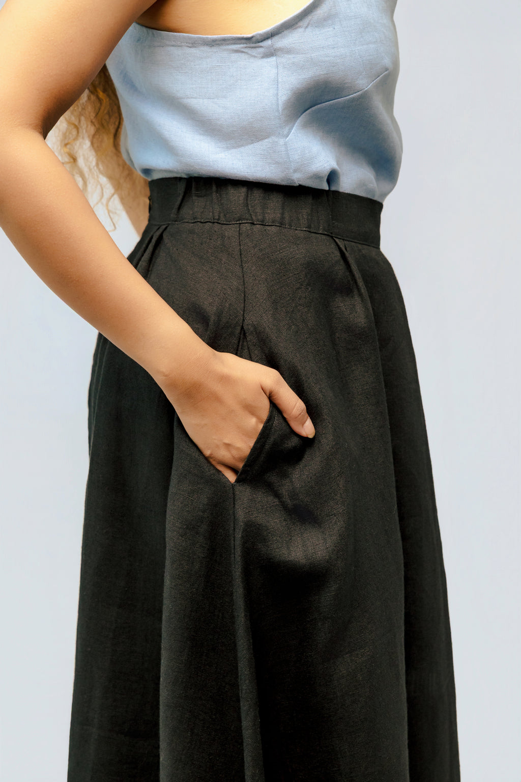 The Serenade Full Circle Linen Skirt - Dazzle Quietly - Deep Black