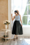 The Serenade Full Circle Linen Skirt - Dazzle Quietly - Deep Black