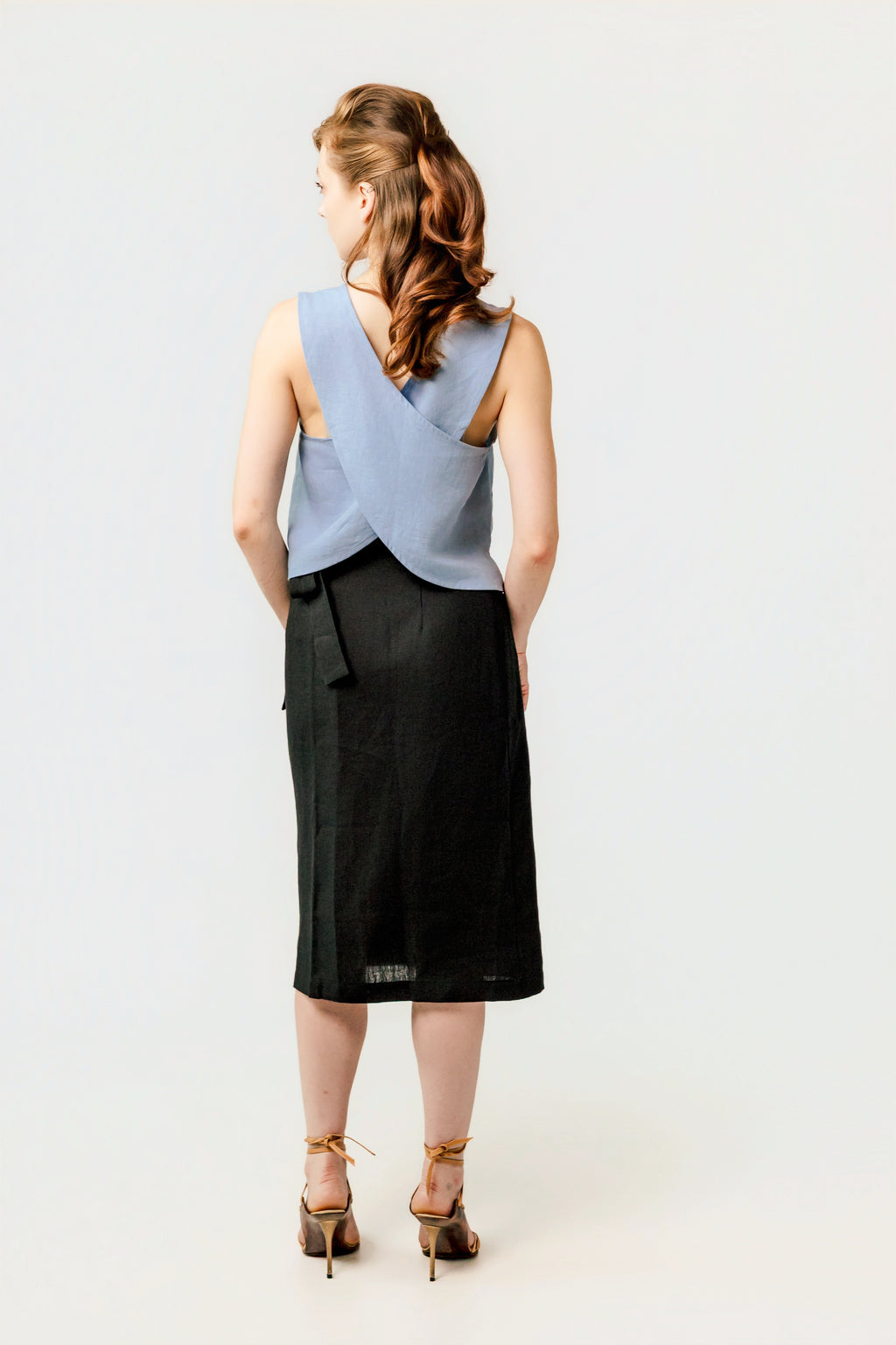 The Editor's Midi Wrap Linen Pencil Skirt - Dazzle Quietly - Deep Black
