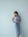 The Architectural Cross Back Linen Cami - Trace a Horizon - Breeze Blue