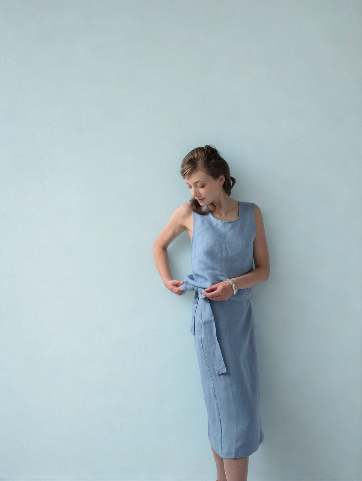 The Architectural Cross Back Linen Cami - Trace a Horizon - Breeze Blue