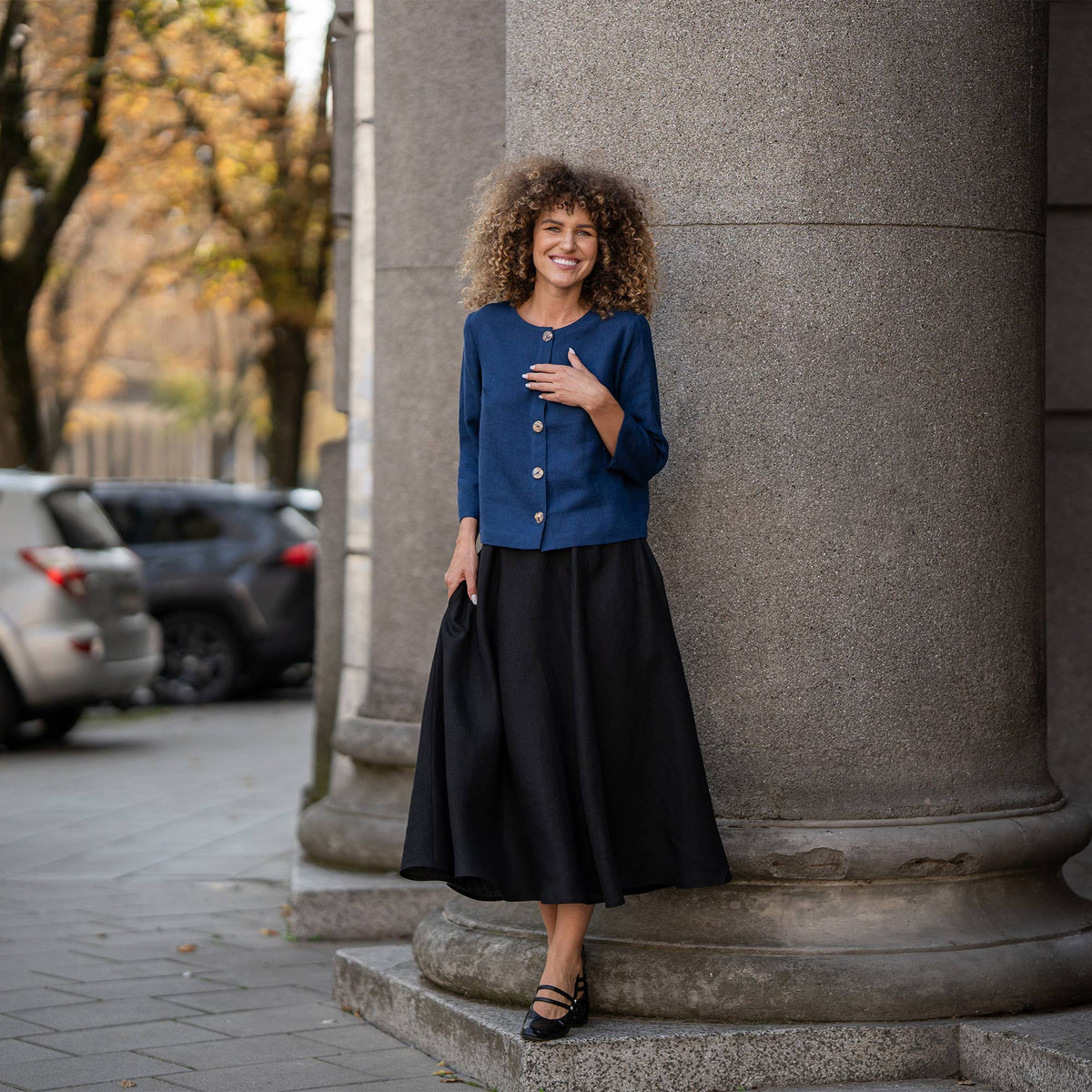 The Serenade Full Circle Linen Skirt - Dazzle Quietly - Deep Black